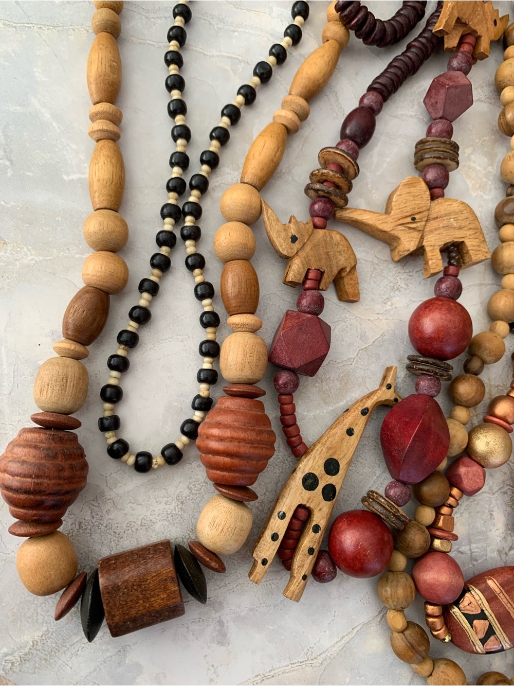 African Wood Beaded Safari Necklace Set of Five (5) - Picture 8 of 9